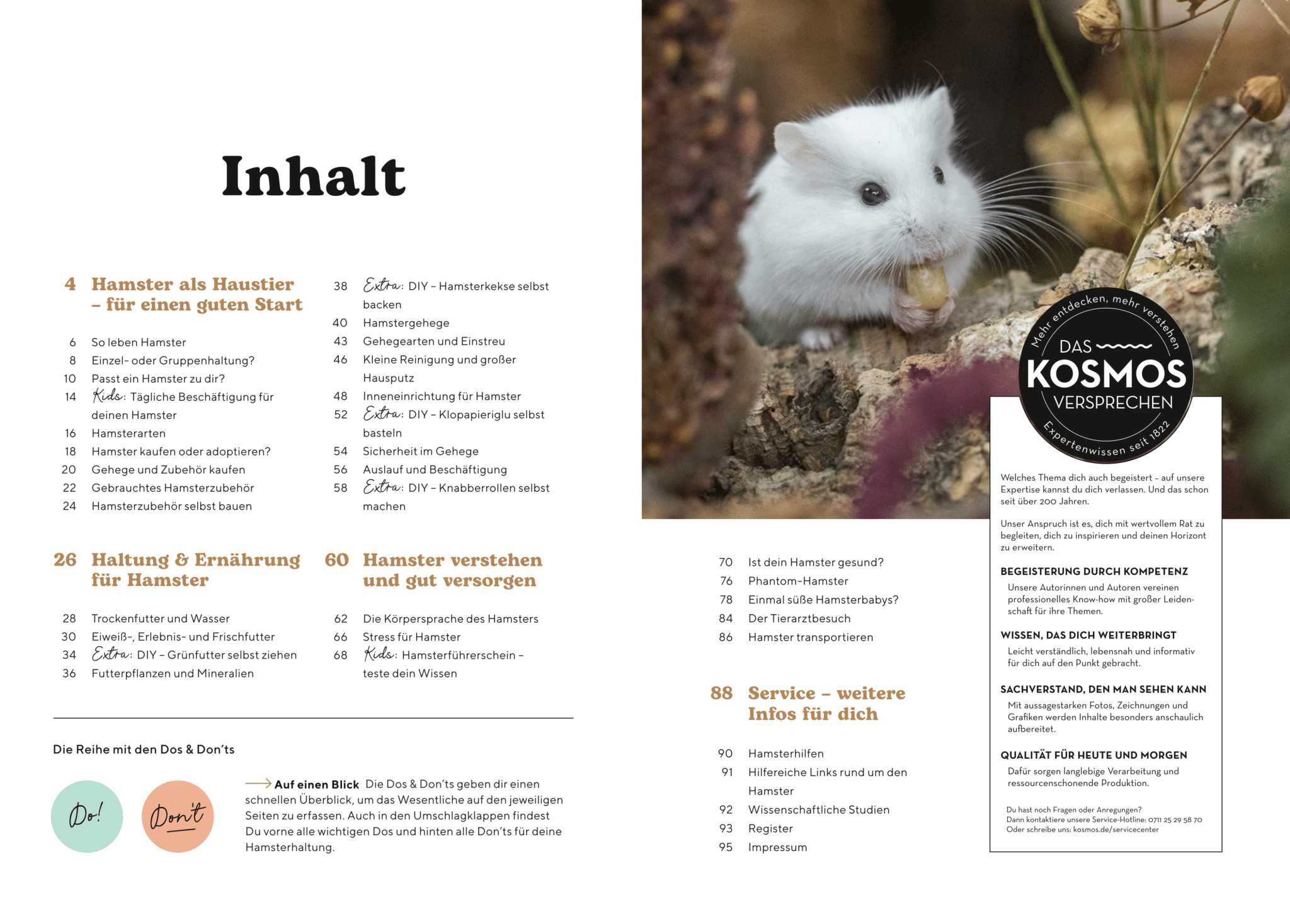 Inhaltsverzeichnis des Buchs "Hamster: So geht es deinem Tier gut", geschrieben von der Hamsterhilfe Südwest